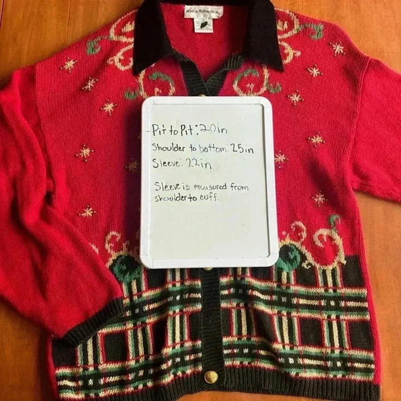 VTG Norton Mcnaughton Christmas Sweater Red Cardigan Gold Accents Women’s Med - Picture 8 of 8